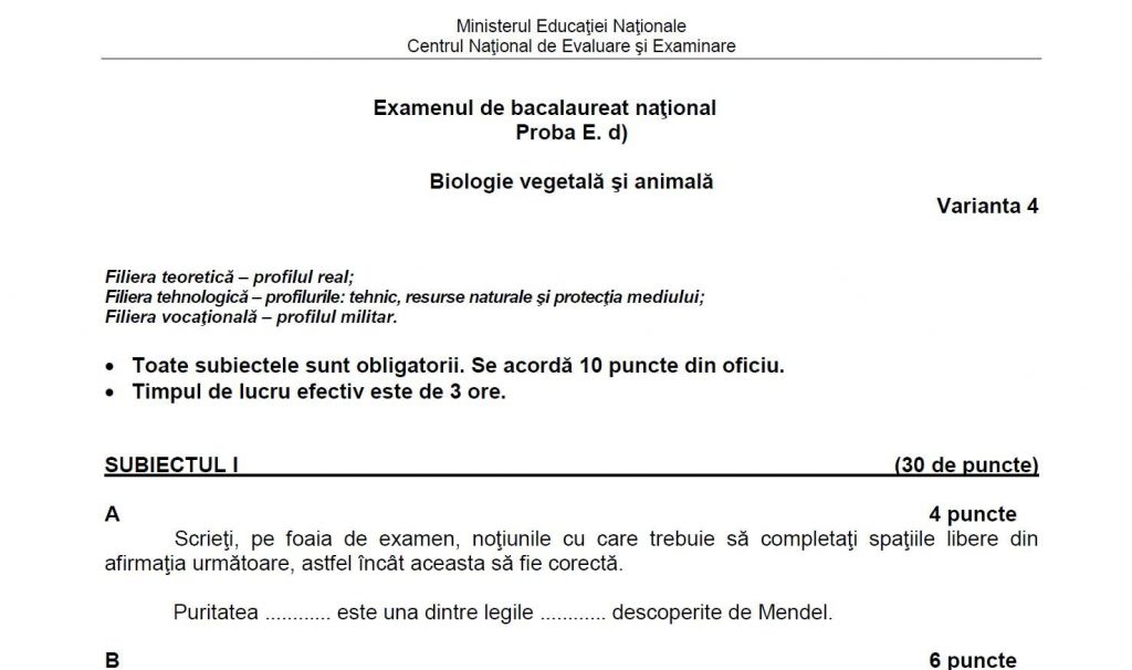subioecte bac biologie